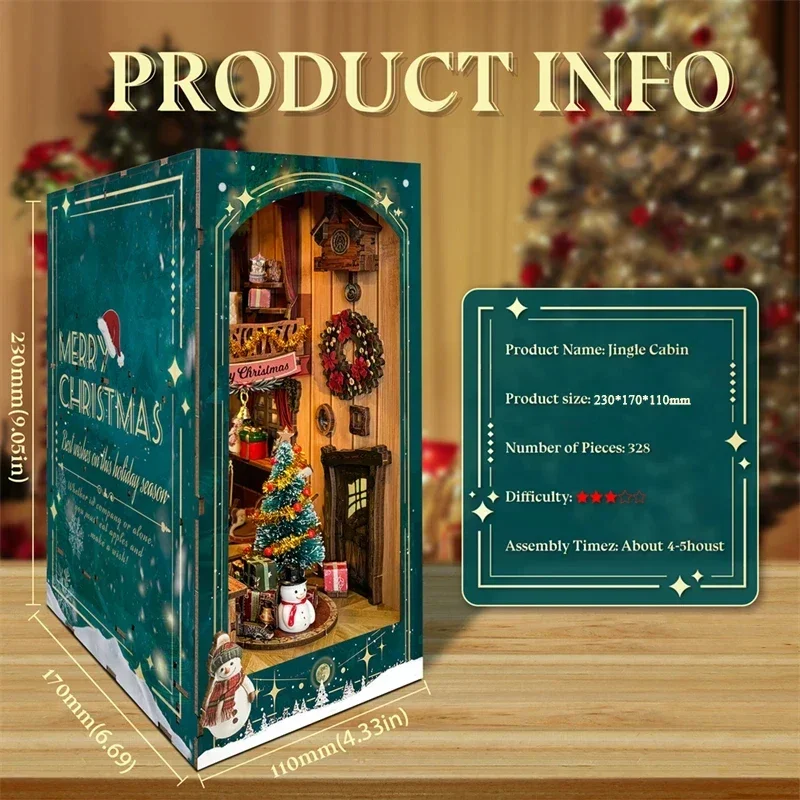 Merry Christmas DIY Wooden Boo - Diy Wooden Book Nook Kit Shelf Insert ulasan dan harga