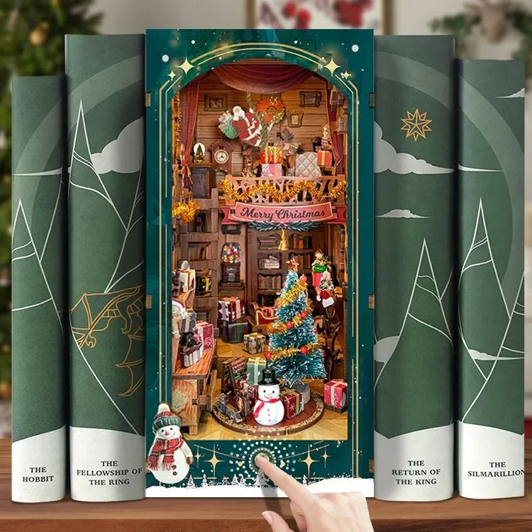 Merry Christmas DIY Wooden Boo - Diy Wooden Book Nook Kit Shelf Insert ulasan dan harga